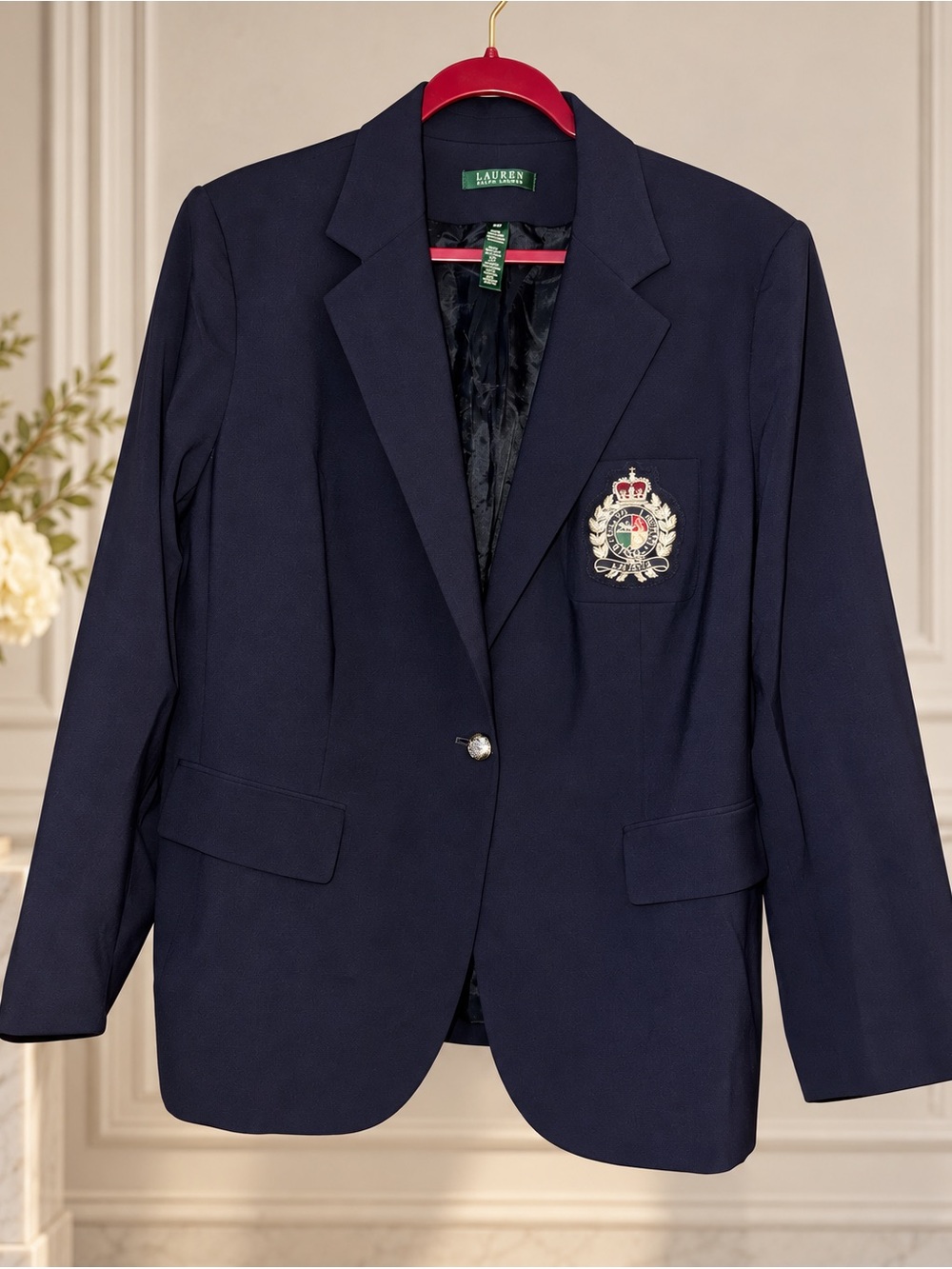 NWT Lauren Ralph Lauren Navy Crest Single-Button Blazer $259